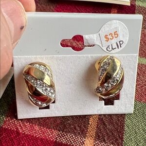 Elegant Gold Clip-On Earrings with Crystals